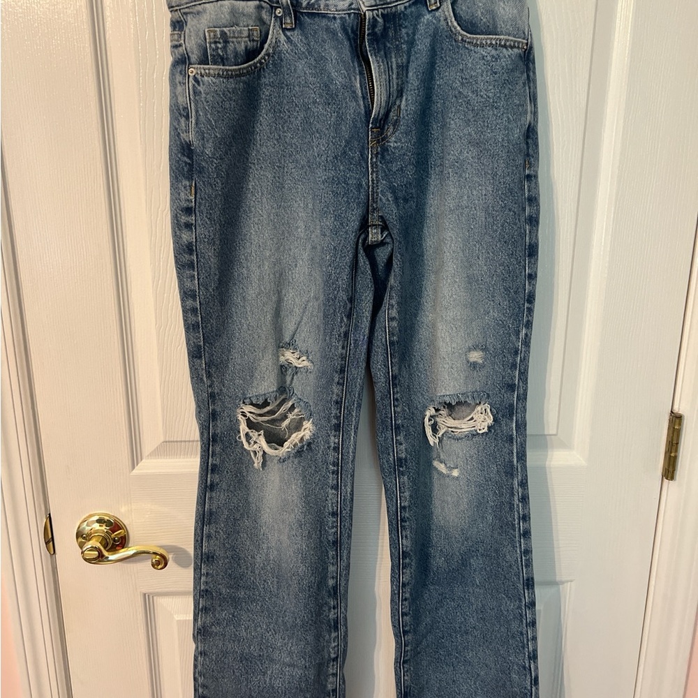 PacSun Medium Blue Ripped Straight Leg Jeans